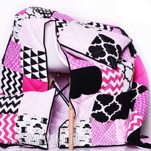koce i narzuty komplet art narzuta black and pink 155x210cm patchwork