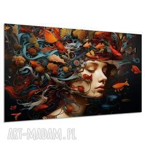 Obraz kobieta z rybami na płótnie 120x80 cm