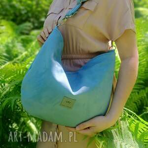 mini hobo torebka z eko zamszu błękitna ramię, zamszowa listonoszka