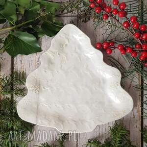 handmade pomysł na upominki na święta biała choinka - patera