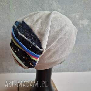 czapka damska szara boho na podszewce dobra codzienne noszenie, wykonana