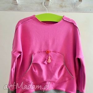 handmade bluza różowa z ozdobną kieszenią