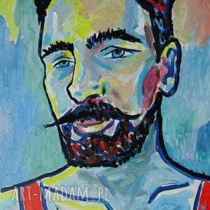 obraz do salonu kolorowy sarmata portret mężczyzny z wąsem, obrazy na zamówienie