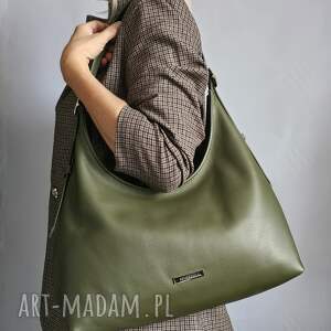 Oliwkowa torba hobo ze skóry naturalnej na ramię