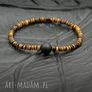 handmade męska czarny bursztyn, tygrysie oko black amber