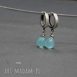 chalcedon aqua - kolczyki 08, biżuteria autorska srebro oksydowane