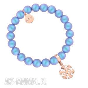 handmade niebieska bransoletka z pereł swarovski® crystal ze śnieżynką z różowego