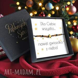 Świąteczna bransoletka glam z onyksu i złotym hematytem - prezent w pudełku art-Madam.pl