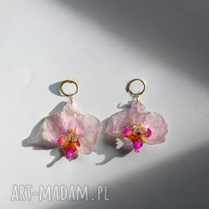 Prezent kolczyki orchidea, storczyk, rękodzieło biżuteria