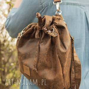 torebko plecak zamszowy brązowy, torebka bucket, buckiet bag vintage