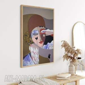 plakat A2 - dama z motylami, grafika, twarz, kobieta