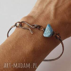 Bransoletka z oksydowanej miedzi i apatytu - surowe handmade