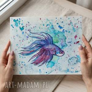 Bojownik syjamski - oryginalna akwarela na papierze bawełnianym 29,5 x 24 cm