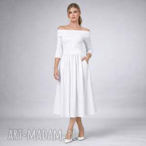oliwia - sukienka z odkrytymi ramionami i kieszeniami ślubna na ślub, elegancka
