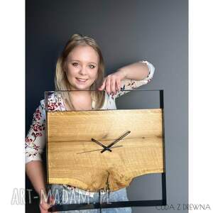 drewniany zegar w kwadratowej obręczy, 50 cm x wyprzedaż z deską