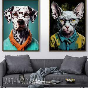 2 plakaty 50x70 cm - portrety hipsterskiego psa peppera i kota ziggiego pies