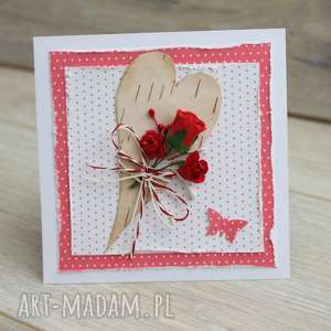 kartka z różą, brzozowe serce róże serduszko, romantyvzna, karteczka
