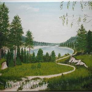 Prezent PEJZAŻ AKRYLOWY RĘCZNIE MALOWANY NA PŁÓTNIE W SINĄ DAL