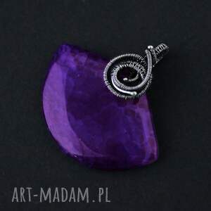 persefona - duży wisior z fioletowym wężowym agatem, wachlarz