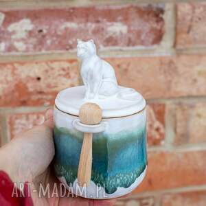 Prezent Urokliwy pojemnik cukiernica z kotem Grass biel