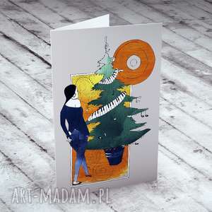 muzyczne drzewko - karteczka świąteczne kartka, choinka, bożonarodzeniowe