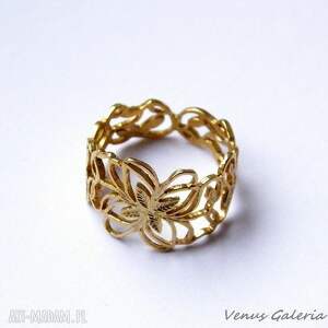 obrączka ażurowa pozłocona - Biżuteria pierścionki