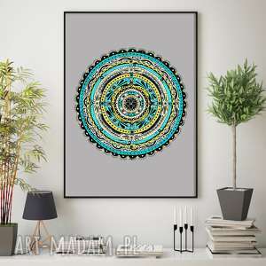 mandala 50x70cm, plakat obraz sztuka, turkus dom