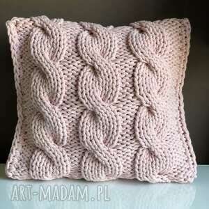 handmade poduszki poduszka ze sznurka bawełnianego warkocze jasny róż 40x40 cm