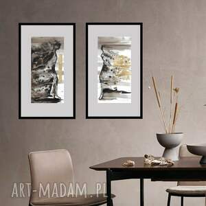 Grafika z cyklu Ona i On malowana i złocona ręcznie o wymiarach 2