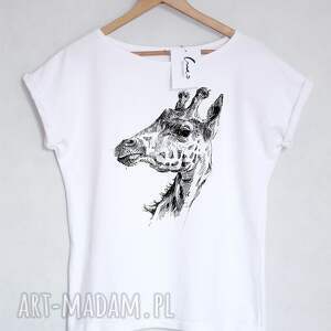 żyrafa koszulka bawełniana biała s/m, t-shirt, vadreuk, bluzka