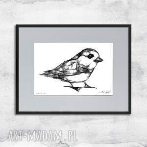 grafika z ramą - nr 1 wróbel, dekoracja na ścianę do pokoju dziecięcego obraz