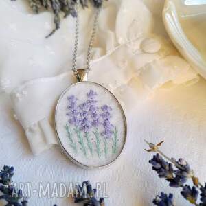 naszyjnik lawendowy poranek owalny duży stylu vintage haftowana biżuteria