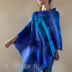 ręcznie wykonane poncho ponczo z merynosów blue&violet