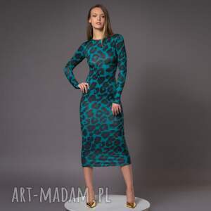 dopasowana sukienka - selena deep tropic, efektowna, w panterkę oryginalna