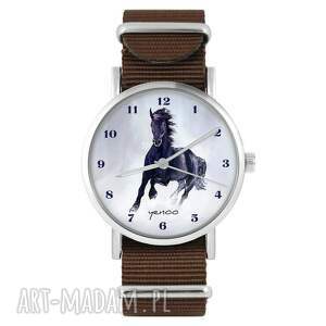 zegarek - czarny koń, cyfry brązowy, nylonowy nastolatki, grafika