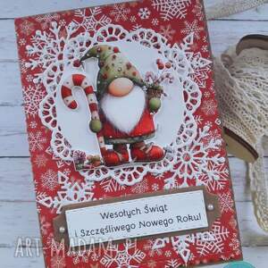 pod choinkę prezent Kartka świąteczna z gnomem