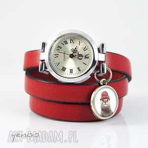 ręczne wykonanie zegarki zegarek, bransoletka - wydra - czerwony, skórzany