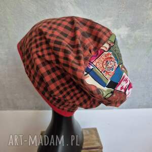 czapka materiałowa w kratkę na podszewce smerfetka rozmiar głowy 57 58 cm box