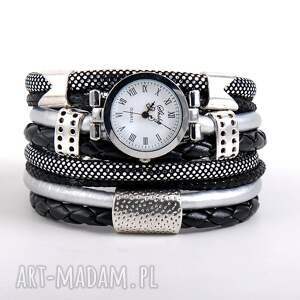 handmade zegarki zegarek - bransoletka czarno-srebrny