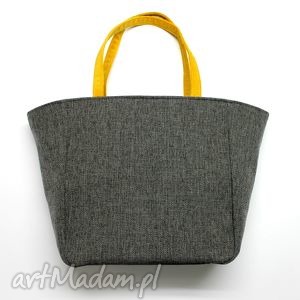 handmade na ramię shopper bag worek - tkanina dark grey i żółty