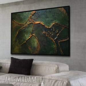 luksusowa dekoracja na ścianę 100x150cm, duże obrazy, zielony obraz, obraz złoty