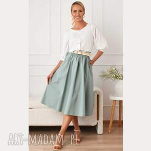 Bawełniana spódnica midi capri (szałwia) elegacka, z kieszeniami, z bawełny