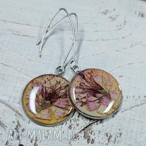 kolczyki z suszonymi kwiatami w żywicy kobiece, stal chirurgiczna