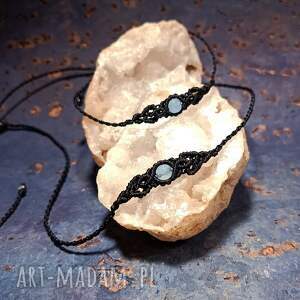 ambrozja jadeit w makramie czarny choker i bransoletka komplet pleciony kamienie