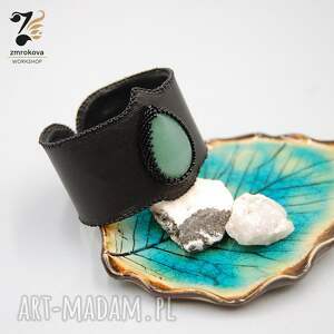 Prezent Szeroka skórzana bransoleta mankiet z awenturynem