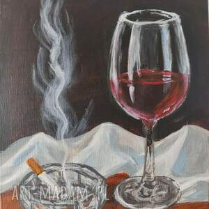 Obraz akrylowy wino i papieros - dekoracja 15x20 cm