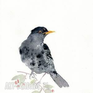 Oryginalna akwarela, kos, mieszkanie, ptak, dekoracje