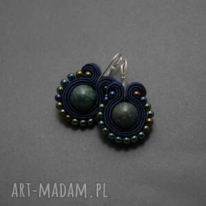 kolorowe kolczyki sutasz z chryzokolą, sznurek, eleganckie, delikatne