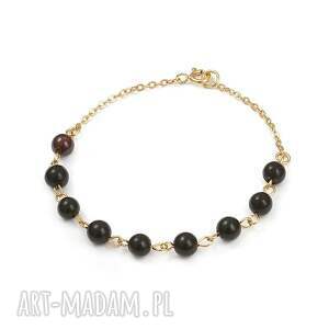 artseko pozłacana, łańcuszkowa bransoletka z onyksem c1093 minimalistyczna
