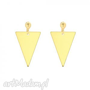 złote kolczyki z trójkątami, modne, minimalistyczne, zawieszka